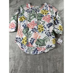 NWT! Emily Daniels Large Petite 3/4 Sleeve Linen Blend Womens Floral Cottage